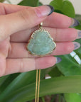 Natural Burmese Jadeite Jade Happy Buddha Diamond Cut With 14k Yellow Bail