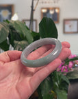 Baikalla Natural Oil-Green & Grey-Lavender Jadeite Jade "Half Round" Bangle Bracelet (54.2mm) 