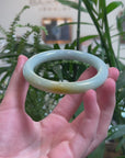 Baikalla Light Blue-Green W/ Yellow Patch "Traditional Round" Jadeite Jade Bangle Bracelet (60mm) 