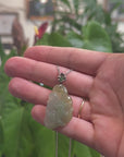 Icy Yellow Green Jadeite Jade Jade Nine Tail Fox Pendant W/ 18k White Gold Bail