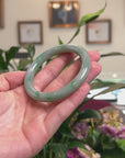 Baikalla Natural Forest Green W/ Yellow Patch Jadeite Jade "Traditional Round" Bangle Bracelet (55.7mm) 