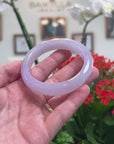 Baikalla Natural Icy Light Lavender Jadeite Jade "Half Round" Bangle Bracelet (56.4mm) 
