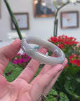 Baikalla Natural Green & Light Grey-Lavender Jadeite Jade "Oval" Bangle Bracelet (55.7mm) 