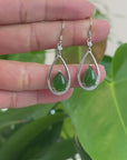 Sterling Silver Genuine Nephrite Green Jade Teardrop Dangle Earrings