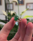Baikalla Natural Imperial Green Jadeite Jade Oval Cabochon 18kr Gold Ring W/ Natural Diamonds 