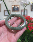 Baikalla Natural Oil-Green Jadeite Jade "Half Round" Bangle Bracelet (58.9mm) 