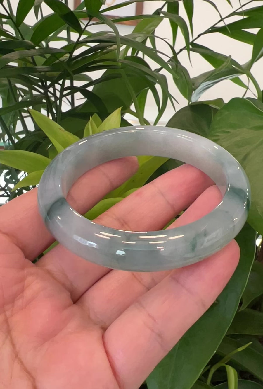 Genuine Burmese High-end Ice Blue-green Jade Jadeite Bangle Bracelet (57.15mm) ( Collectibles ) #991