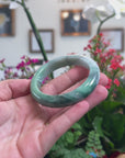 Baikalla Natural Forest-Green Jadeite Jade "Half Round" Bangle Bracelet (55mm) 