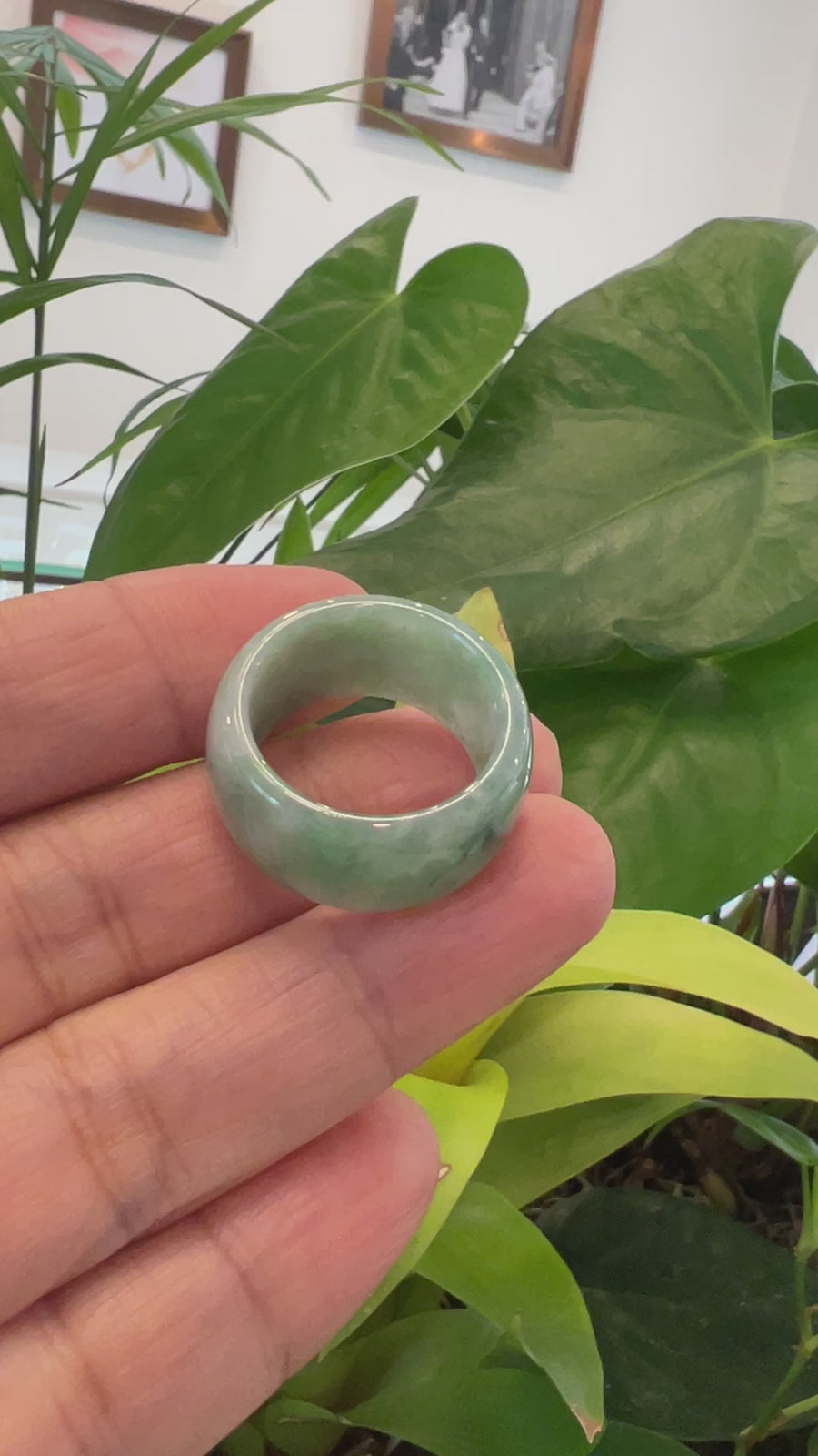 Burmese Blue-green Jadeite Jade Men's Band Ring