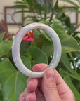 Natural Half Round Light-Lavender Green Jadeite Jade Bangle (59mm) 