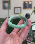 Baikalla Natural Vibrant Apple-Green & Deep Green Jadeite Jade "Half Round" Bangle Bracelet (56.5mm) 