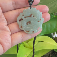 Baikalla "Jade Dragon In Cloud" Genuine White Nephrite Jade Dragon Pendant Necklace