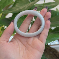 Baikalla White Oval Natural Burmese Jadeite Jade Bangle (55.84 mm) T183