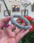 Baikalla Natural Blue-Green Flowers Jadeite Jade "Half Round" Bangle Bracelet (55.6mm) 