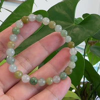 Genuine Ice Jadeite Jade Round Multiple Colors Beads Bracelet ( 7 mm)