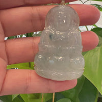 Baikalla 14k "Goddess of Compassion" Genuine Burmese Jadeite Jade Guanyin Necklace With Good Luck Design