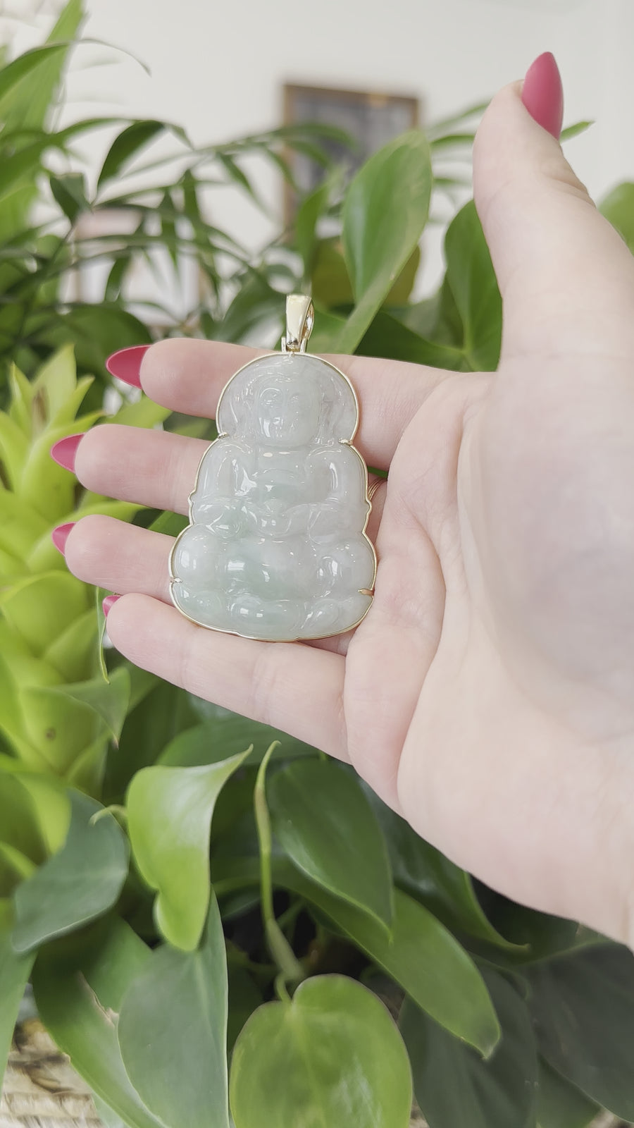 Baikalla 14k "Goddess of Compassion" Genuine Burmese Jadeite Jade Guanyin Necklace