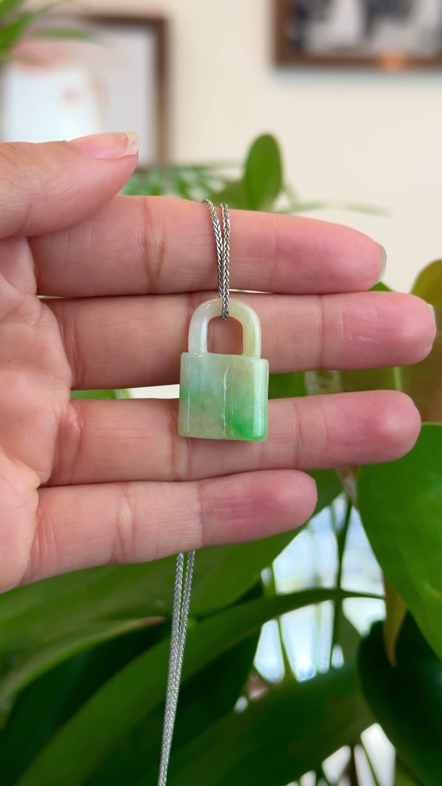 Baikalla Ice and Green Jadeite Jade Lock Necklace Pendant