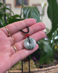 Baikalla Natural Deep Blue-Green Patches Jadeite Jade "Ping An Kou" (Good Luck Button) Pendant Necklace
