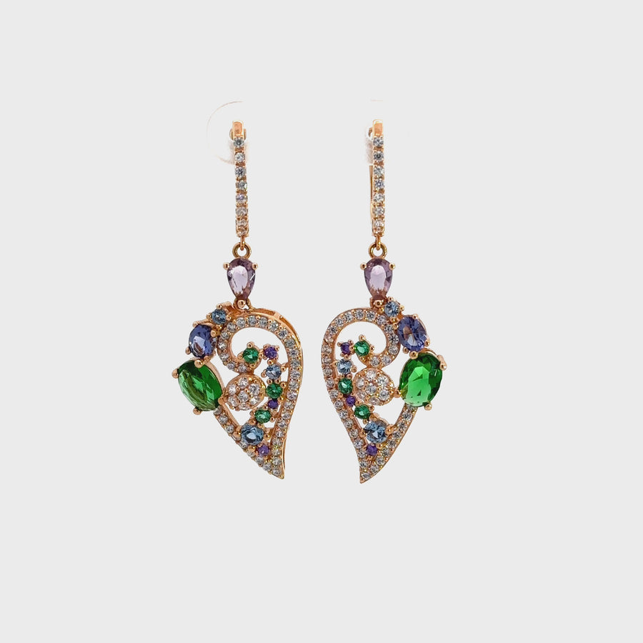 Baikalla 18K Rose Gold Sapphire and Zircon Heart Dangle Earrings