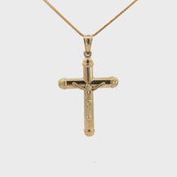 14k Yellow Gold Hallow Cross Pendant Necklace