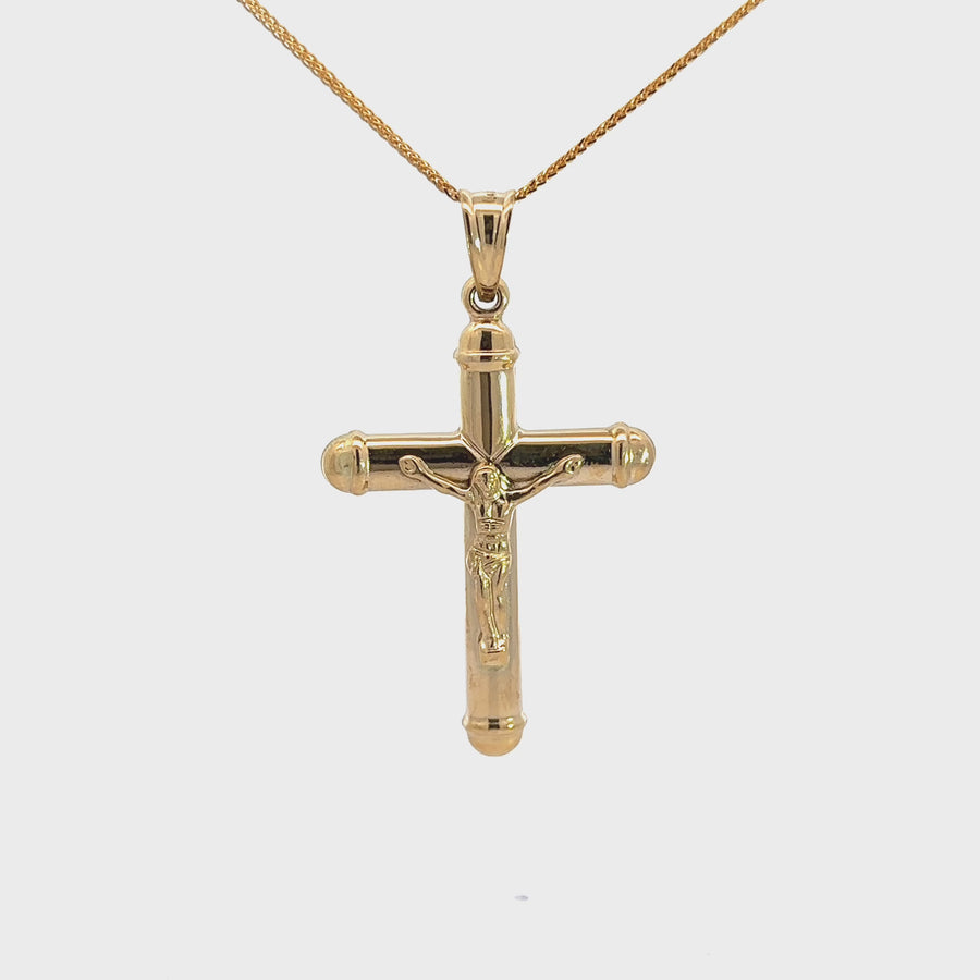 14k Yellow Gold Hallow Cross Pendant Necklace