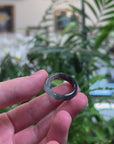 Baikalla Icy Black Wuji Burmese Jadeite Jade Traditional Ring 