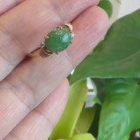 Baikalla™ "Alice" 18k Rose Gold Natural Imperial Green Jadeite Jade Engagement Ring With Diamonds