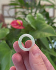 Natural Icy Green Flower Burmese Jadeite Jade Band Ring 