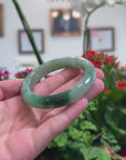 Baikalla Natural Deep Forest-Green Patch Jadeite Jade "Half Round" Bangle Bracelet (53.9mm) 