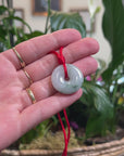 Baikalla Natural Blue-Green Patches Jadeite Jade "Ping An Kou" (Good Luck Button) Pendant Necklace