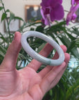 Baikalla White-Green W/ Blue-Green Flower Patch "Traditional Round" Jadeite Jade Bangle Bracelet (59.7mm) 
