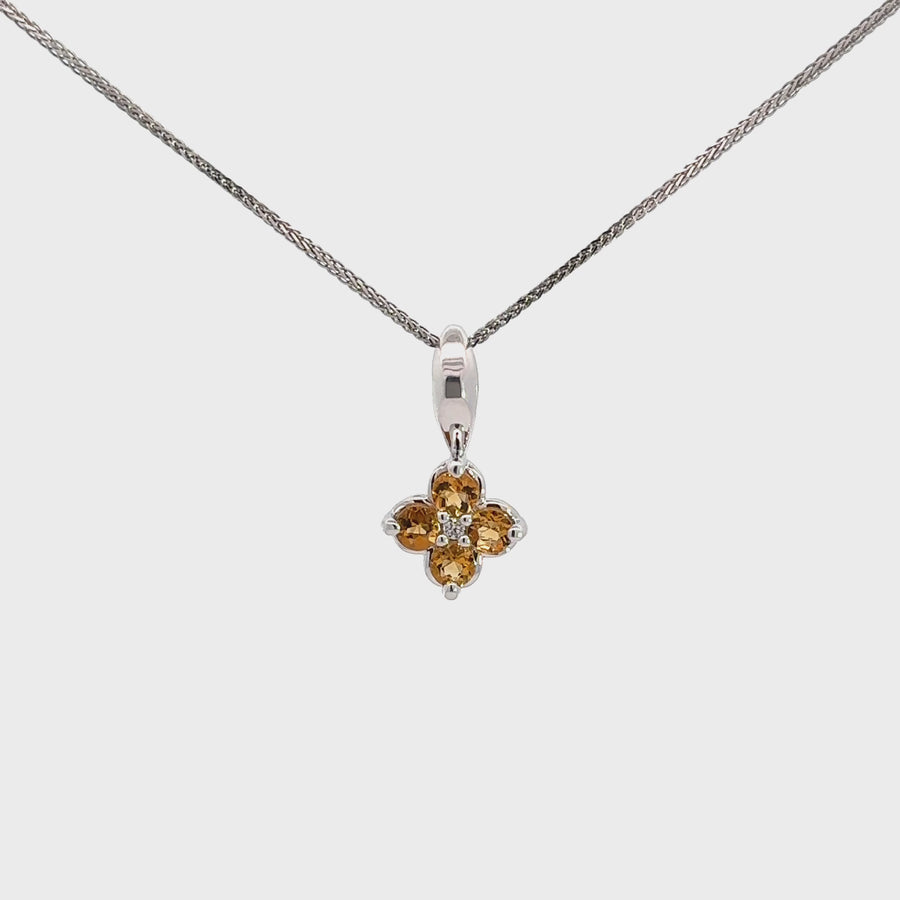 14k White Gold Natural Citrine 4 Stone Necklace With Diamonds