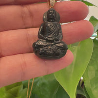 Baikalla™ 14K Yellow Gold Genuine Nephrite Black Jade " Ru Lai Buddha " Pendant Necklace