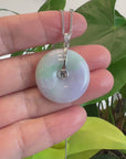 "Good Luck Button" Lavender Jadeite Jade Lucky KouKou Pendant W/ 14K White Gold Diamond Bail