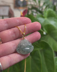 Baikalla Ice Blue Green Flower Jadeite Jade "Happy Buddha" Necklace With 18K Gold Bail