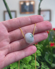 Baikalla Natural Icy Blue-Green Flower Patch Jadeite Jade "Ping An Kou" (Good Luck Button) Pendant Necklace