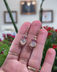 Baikalla Natural Icy Jadeite Jade Dangle Earrings W/ 18kr Gold, Natural Diamonds & Pink Rubies