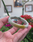 Baikalla Natural Deep Blue-Green Flower & Orange Sajin Jadeite Jade "Oval" Bangle Bracelet (54.4mm) 