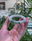 Baikalla Icy White & Green W/ Blue-Green Flowers Jadeite Jade "Half Round" Bangle Bracelet (53.4mm) 