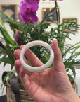 Baikalla White & Light Green Jadeite Jade "Half Round" Bangle Bracelet (57.4mm) 