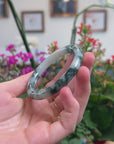 Baikalla Natural Light Blue-Green W/ Blue-Green Flowers Jadeite Jade "Traditional Round" Bangle Bracelet (55.1mm) 