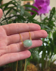 Baikalla "Good Luck Button" Light Icy White & Apple-Green Jadeite Jade TongTong Pendant Necklace