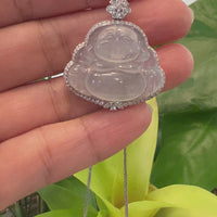 Baikalla High-end 14K White Gold Genuine Burmese Ice Jadeite Jade Buddha Pendant with Diamonds High Jewelry