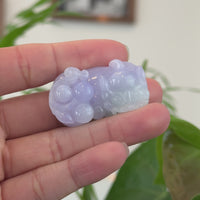 Natural  Burmese Ice Lavender Green Jadeite Jade PiXiu Pendant Necklace