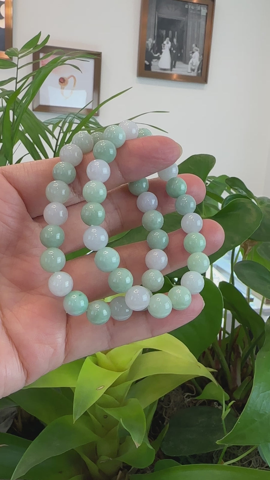 Natural Jadeite Jade Round Green Beads Bracelet ( 9.5 mm )