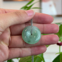 "Good Luck Button" Necklace Ice Green Jadeite Jade Pendant Necklace