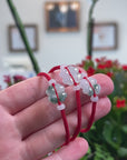 Baikalla Natural Icy Jadeite Jade "Lucky Clover" Braided Red Nylon Adjustable Drawstring Bracelet