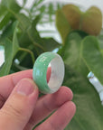 Baikalla Icy White & Apple-Green Burmese Jadeite Jade Traditional Ring 