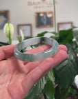 High-End Natural Icy Blue-Green Flower Jadeite Jade "Oval" Bangle Bracelet (56.7mm) 